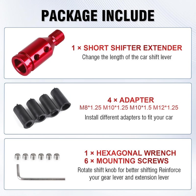 ANDO RACING Universal Gear Shift Knob Adapter 12x1.25,Aluminum Alloy Shifter Knob Adapter,Gear Shift Adapter for Non-Threaded Manual Shifters M12x1.25(Red) - Image 4